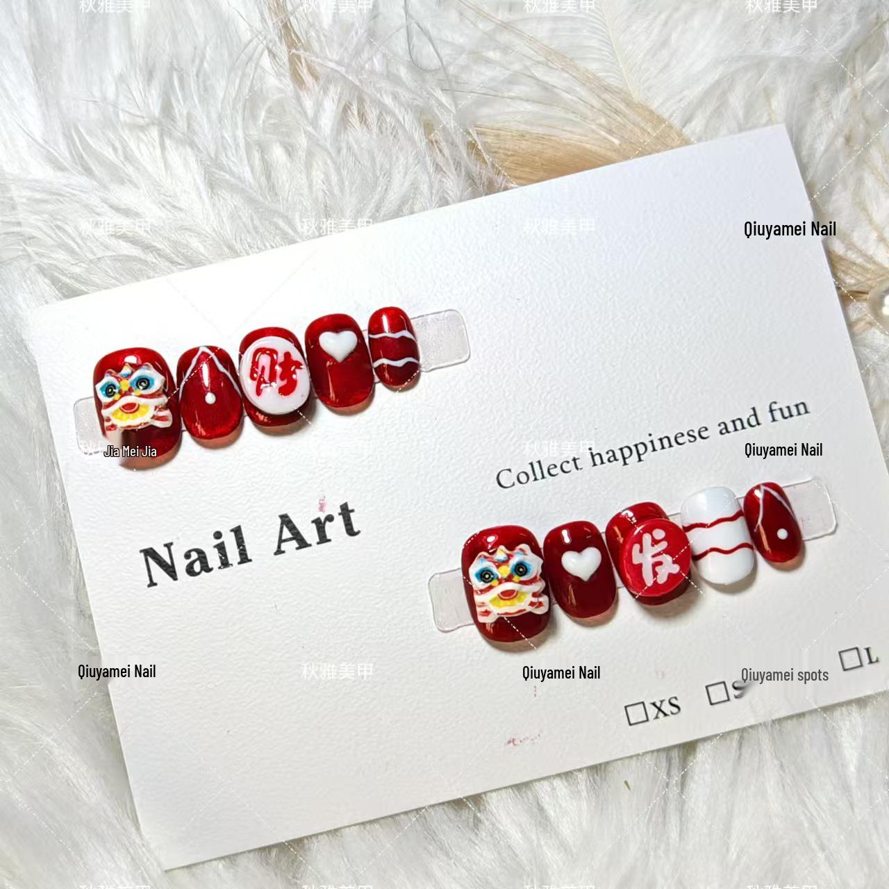 Handmade Press-On Nails: Dazzling Red Cat-Eye, Guochao Lion Dance, 3D Hand-Painted, Chinese New Year Design Large
Handmade Press-On Nails: Dazzling Red Cat-Eye, Guochao Lion Dance, 3D Hand-Painted, Chinese New Year Design Large