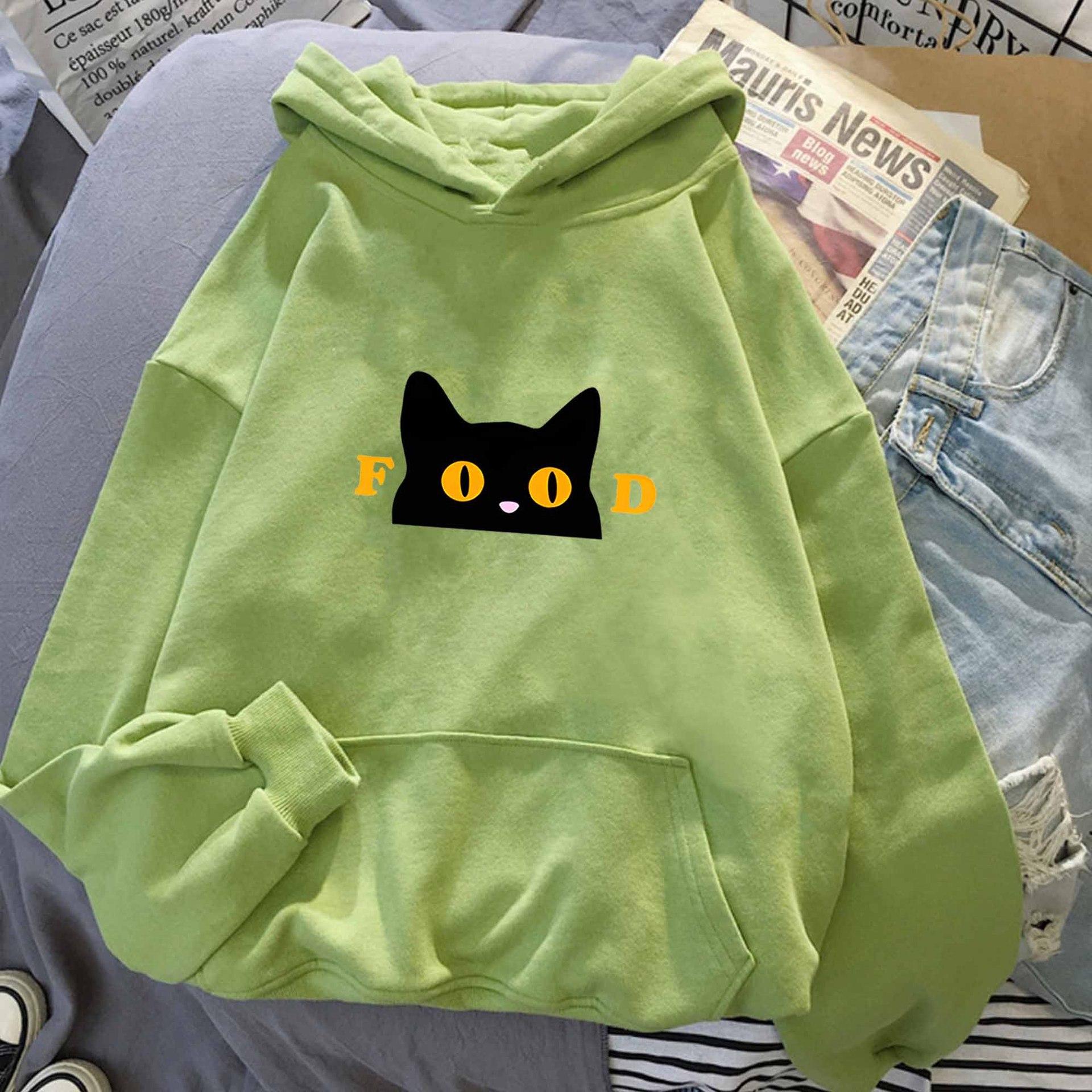 Autumn and winter European and American letter black cat print hooded sweatshirts for men and women Korean style casual simple tops for women
Autumn and winter European and American letter black cat print hooded sweatshirts for men and women Korean style casual simple tops for women