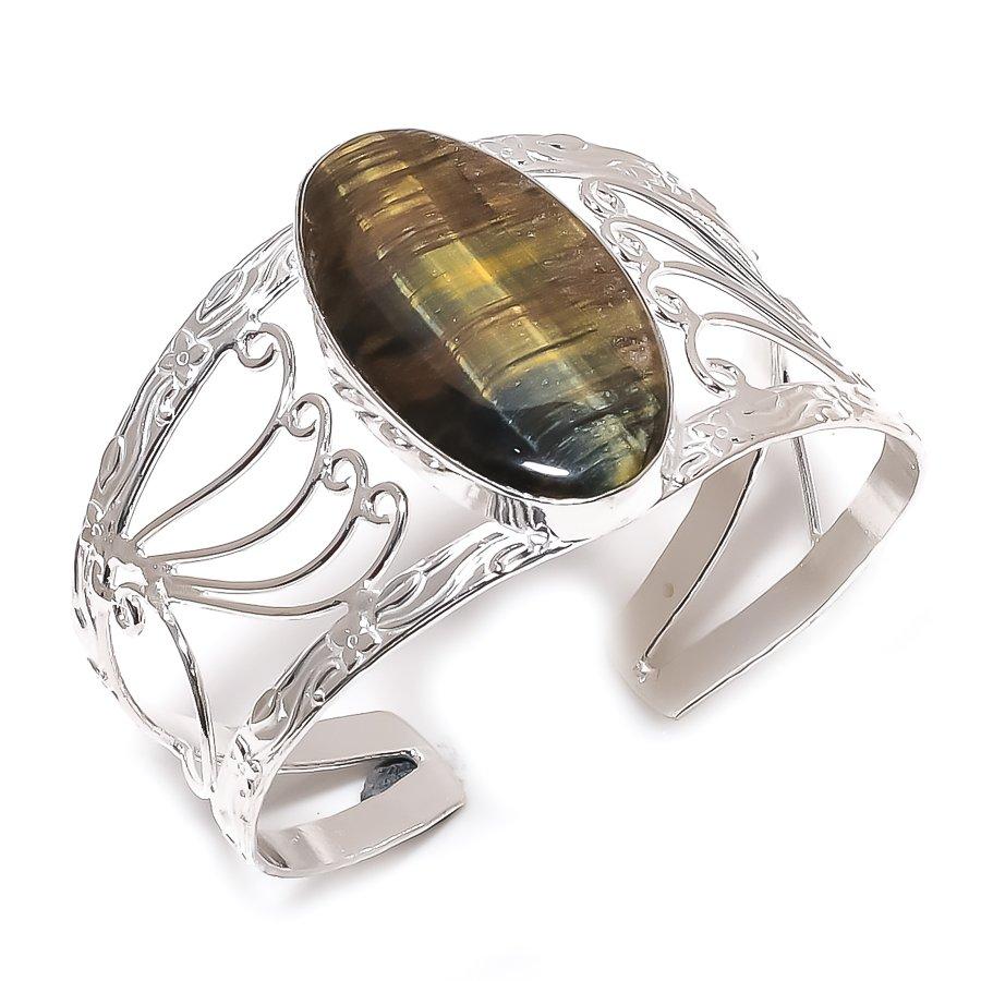 Natural Tiger Eye Gemstone 925 Sterling Silver Cuff Bangle Adjustable S9D28
Natural Tiger Eye Gemstone 925 Sterling Silver Cuff Bangle Adjustable S9D28