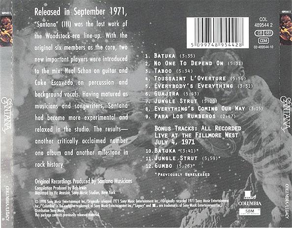 CD SANTANA Santana III COL4895442 COLUMBIA 1998 Europe Rock Used
CD SANTANA Santana III COL4895442 COLUMBIA 1998 Europe Rock Used