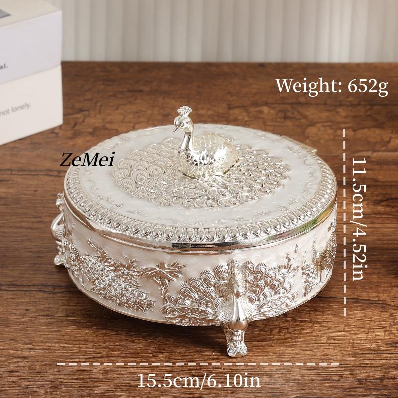 European-Style Alloy Jewelry Peacock Silver Storage Box,Earring Circle Organizer Jar Candy Container Dressing Table Decoration
European-Style Alloy Jewelry Peacock Silver Storage Box,Earring Circle Organizer Jar Candy Container Dressing Table Decoration