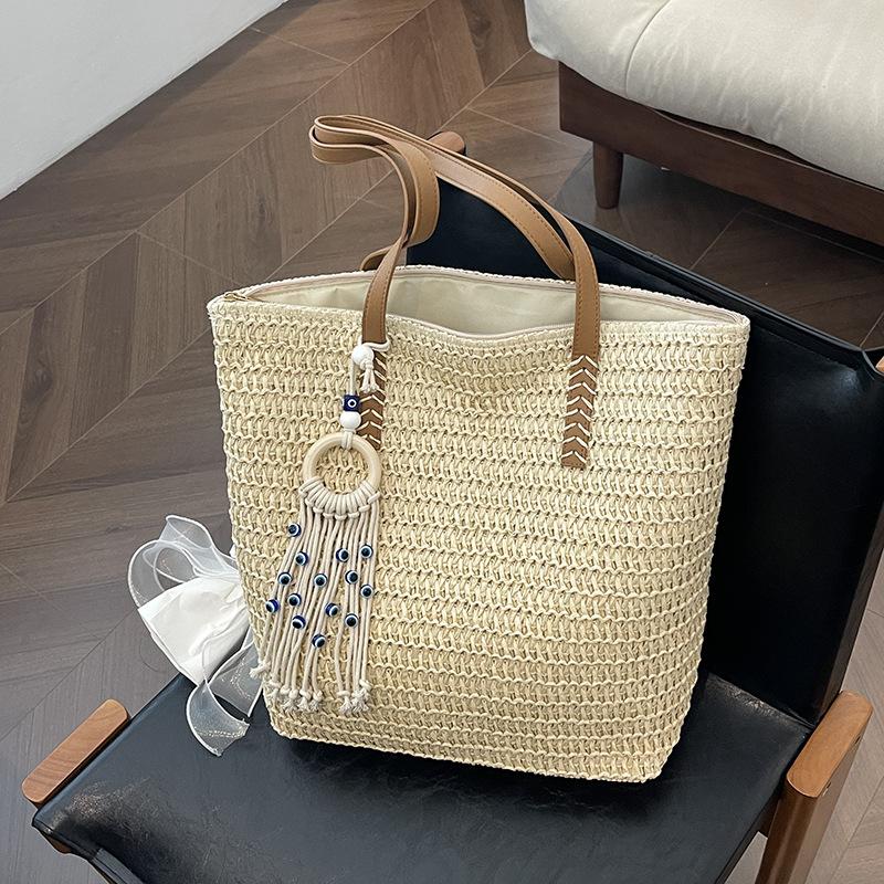 Темпераментная плетеная сумка из соломы женская большой вместимости летняя новая универсальная на плечо сумка-тоут приморский отпуск плетеная пляжная сумка