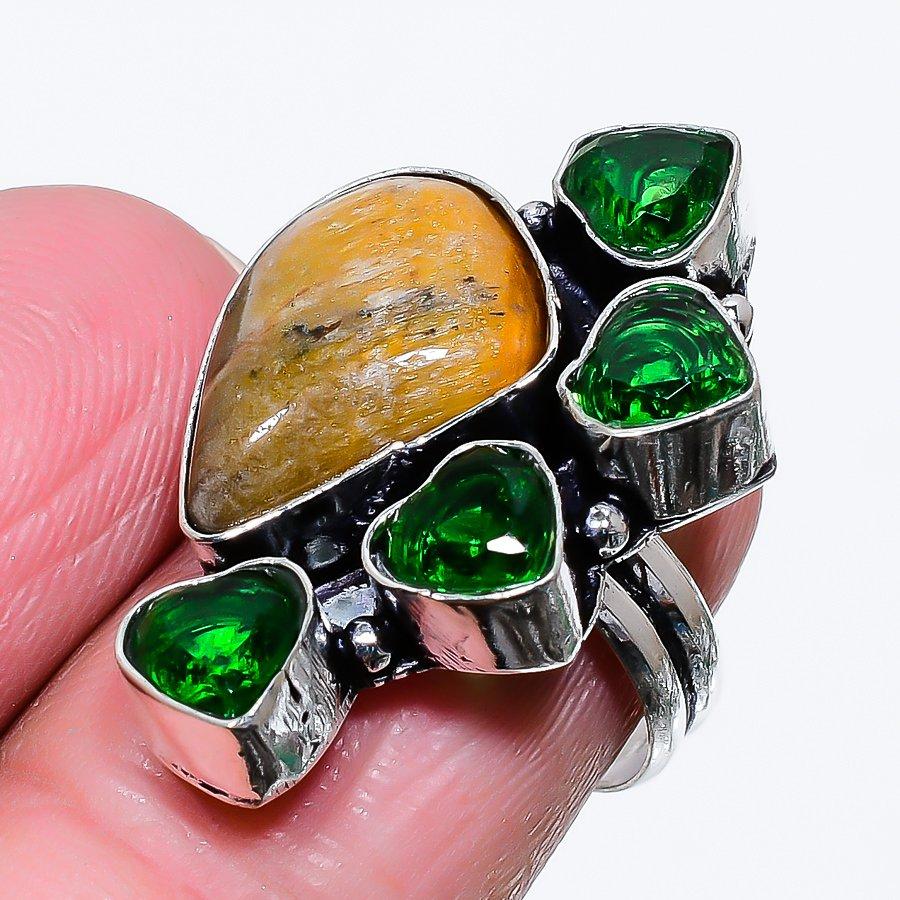 Natural Bumble Bee Jasper,Diopside Gemstone 925 Sterling Silver Ring Size 8 f9t98