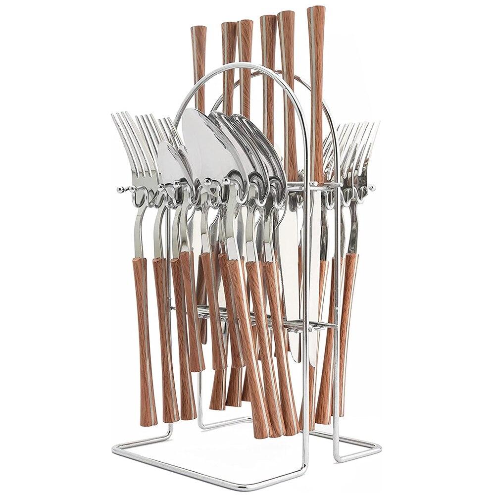 25pcs Kitchen Dinnerware Set Knives Forks Spoons with Wood Grain Effect Handle Tableware Cutlery Set for Party 24pcs + 1 holder
25pcs Kitchen Dinnerware Set Knives Forks Spoons with Wood Grain Effect Handle Tableware Cutlery Set for Party 24pcs + 1 holder