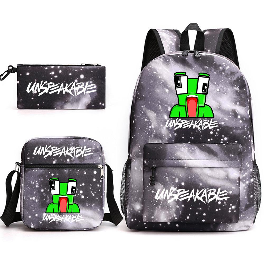 Unspeakable School Bag Fashion Male And Female Student Backpack Casual Crossbody Bag Cartoon Printed Backpack Three piece set
Unspeakable School Bag Fashion Male And Female Student Backpack Casual Crossbody Bag Cartoon Printed Backpack Three piece set