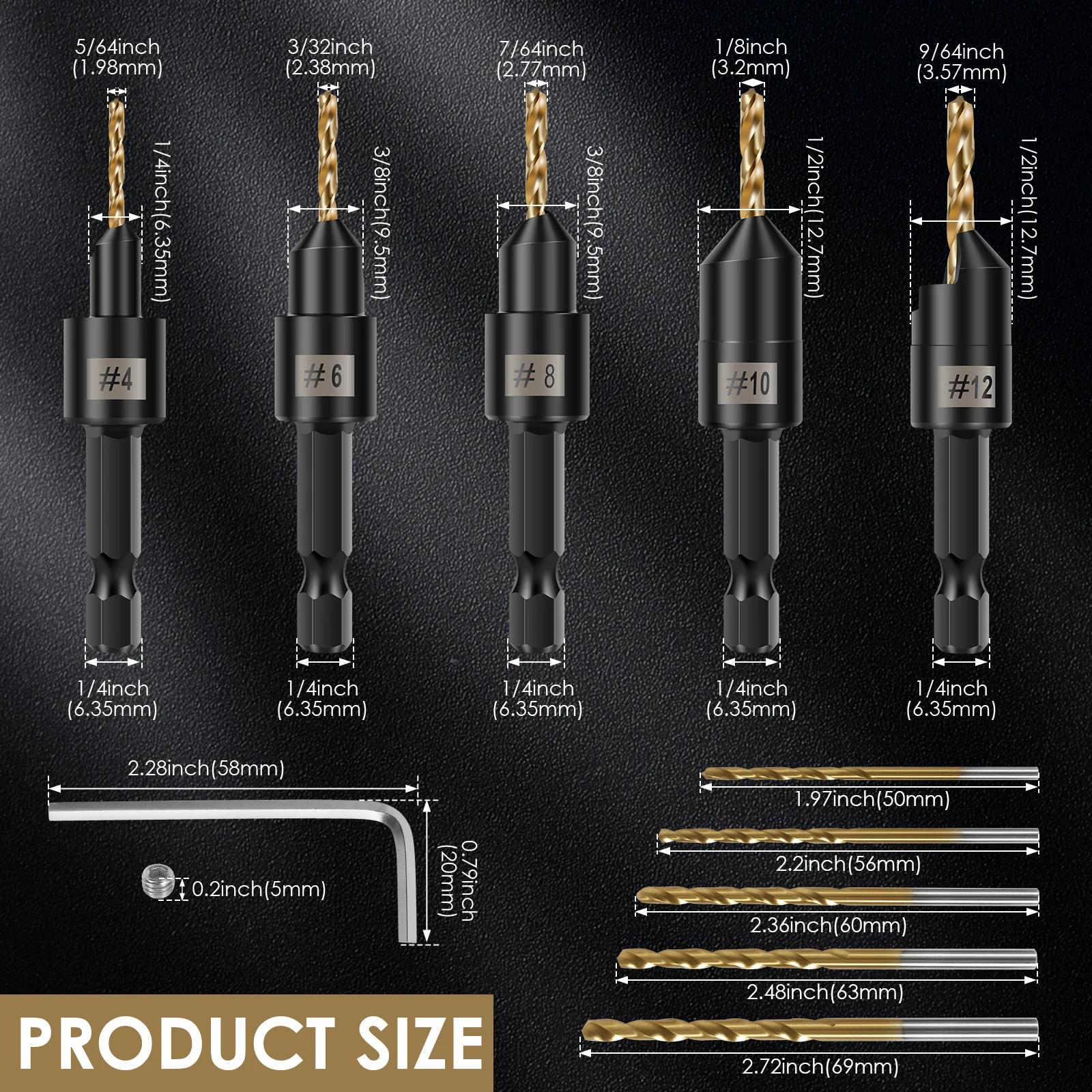 5pcs Countersink Drill Woodworking Drill Bit Set Drilling Pilot Holes for Screw Sizes #4 #6 #8 #10 #12 Cutter Screw Hole Drill
5pcs Countersink Drill Woodworking Drill Bit Set Drilling Pilot Holes for Screw Sizes #4 #6 #8 #10 #12 Cutter Screw Hole Drill