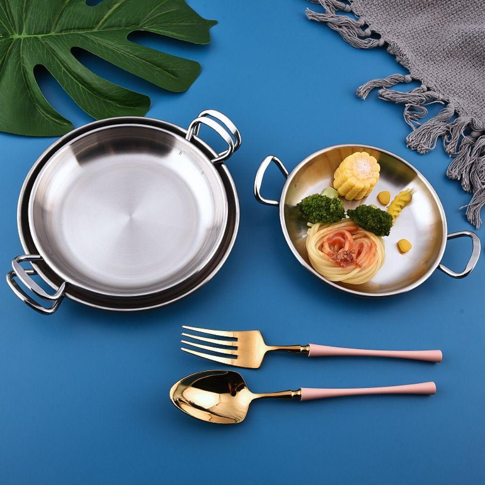 Золотая посуда в корейском стиле, домашние кухонные принадлежности с ручкой, посуда, поднос для закусок, сковорода, десертная тарелка