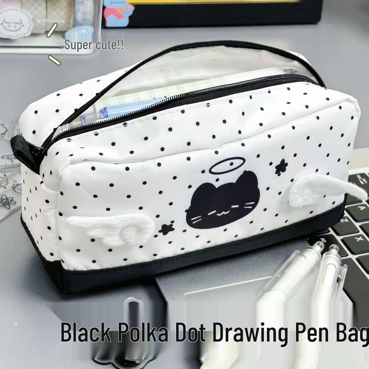 Polka Dot Angel Devil Cat Pencil Case: High-Capacity Student Stationery Bag & Card Holder
Polka Dot Angel Devil Cat Pencil Case: High-Capacity Student Stationery Bag & Card Holder