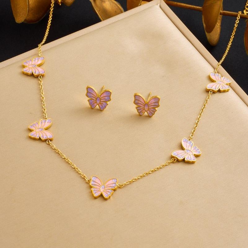 Gold Plated Stainless Steel Purple Enamel Butterfly Jewelry Set (necklace + Earrings) for Women розовый
Gold Plated Stainless Steel Purple Enamel Butterfly Jewelry Set (necklace + Earrings) for Women розовый