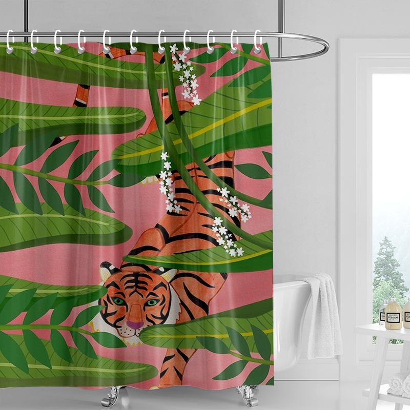 Fantasy Shower Curtain - Pink Dress Girl & Striped Tiger With Purple Flower, Sunny Jungle Scene, Waterproof Bath Decor W60H190(CM)-1 Pcs
Fantasy Shower Curtain - Pink Dress Girl & Striped Tiger With Purple Flower, Sunny Jungle Scene, Waterproof Bath Decor W60H190(CM)-1 Pcs