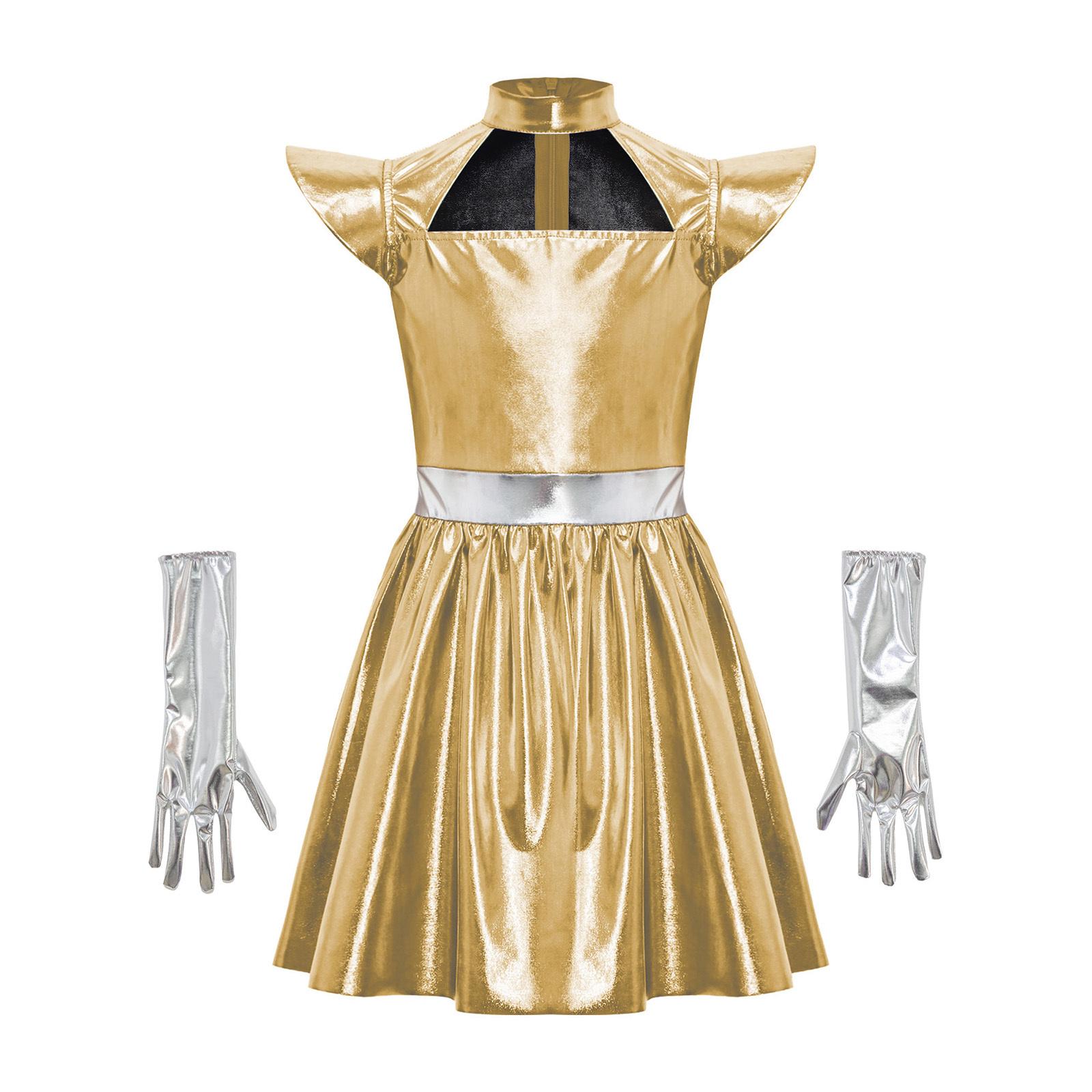 Girls Alien Cosplay Dress Metallic Hollow Out Flying Sleeve Back Zipper Ruffled Dress Gloves Robot Outfit 5-6 Years золотий
Girls Alien Cosplay Dress Metallic Hollow Out Flying Sleeve Back Zipper Ruffled Dress Gloves Robot Outfit 5-6 Years золотий