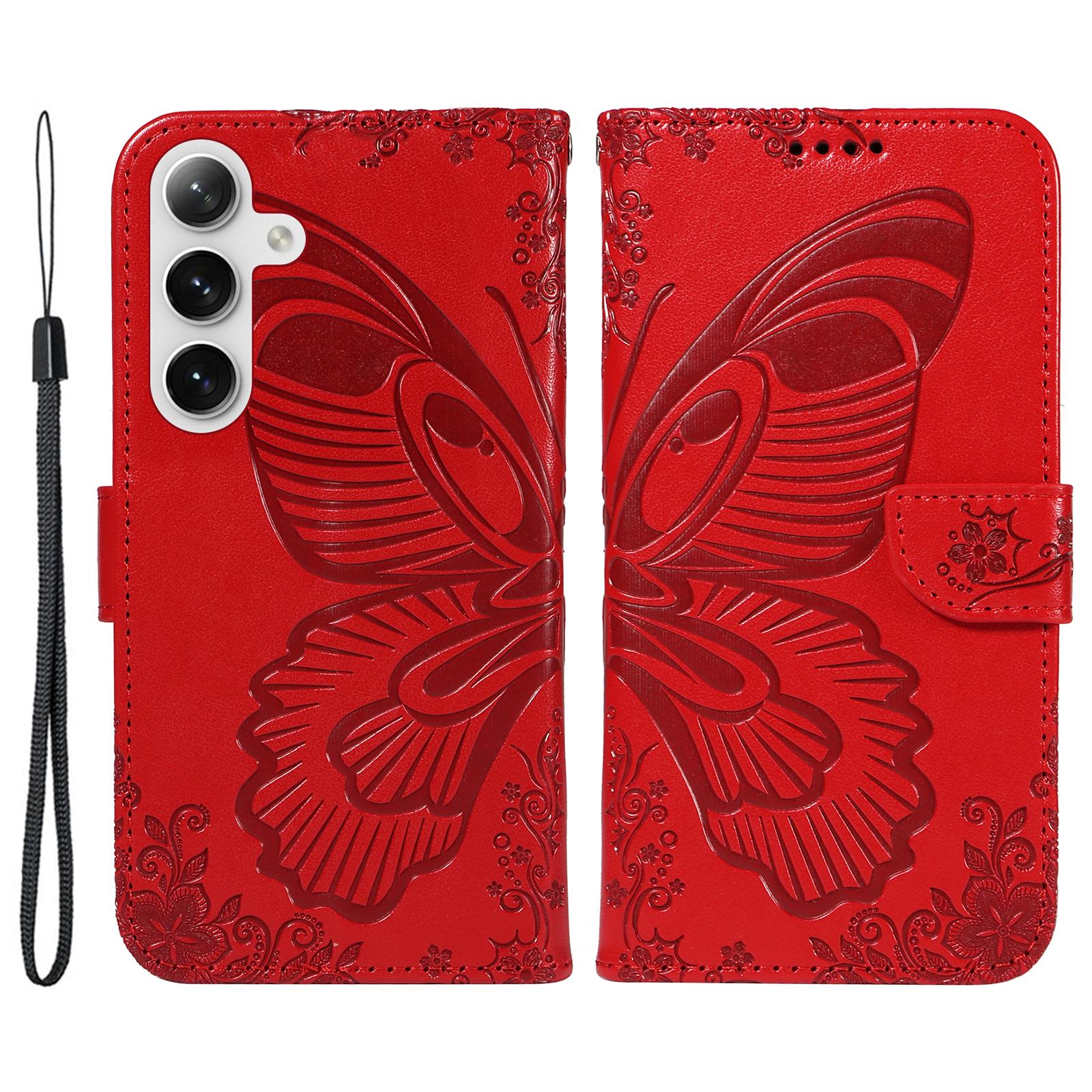 For Samsung Galaxy S25/S24 Case Butterfly Imprint Leather Wallet Phone Cover with Strap Red
For Samsung Galaxy S25/S24 Case Butterfly Imprint Leather Wallet Phone Cover with Strap Red