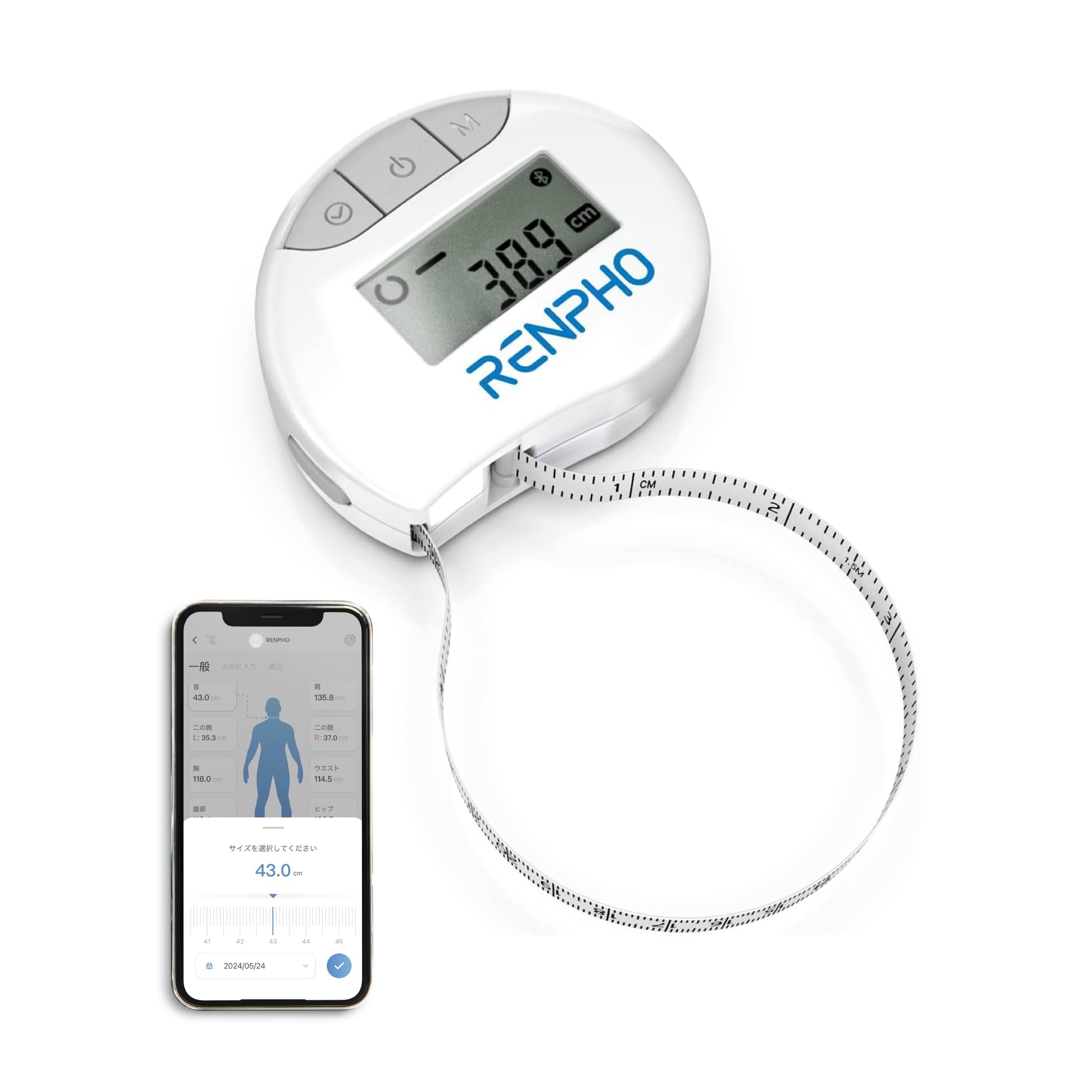 RENPHO Smart Body Measure, Smartphone Linked, Tape Measure, Automatic Rewind Type, 1.5M, For Diet, Metabolic Prevention, Sewing Measure, Measurement
RENPHO Smart Body Measure, Smartphone Linked, Tape Measure, Automatic Rewind Type, 1.5M, For Diet, Metabolic Prevention, Sewing Measure, Measurement