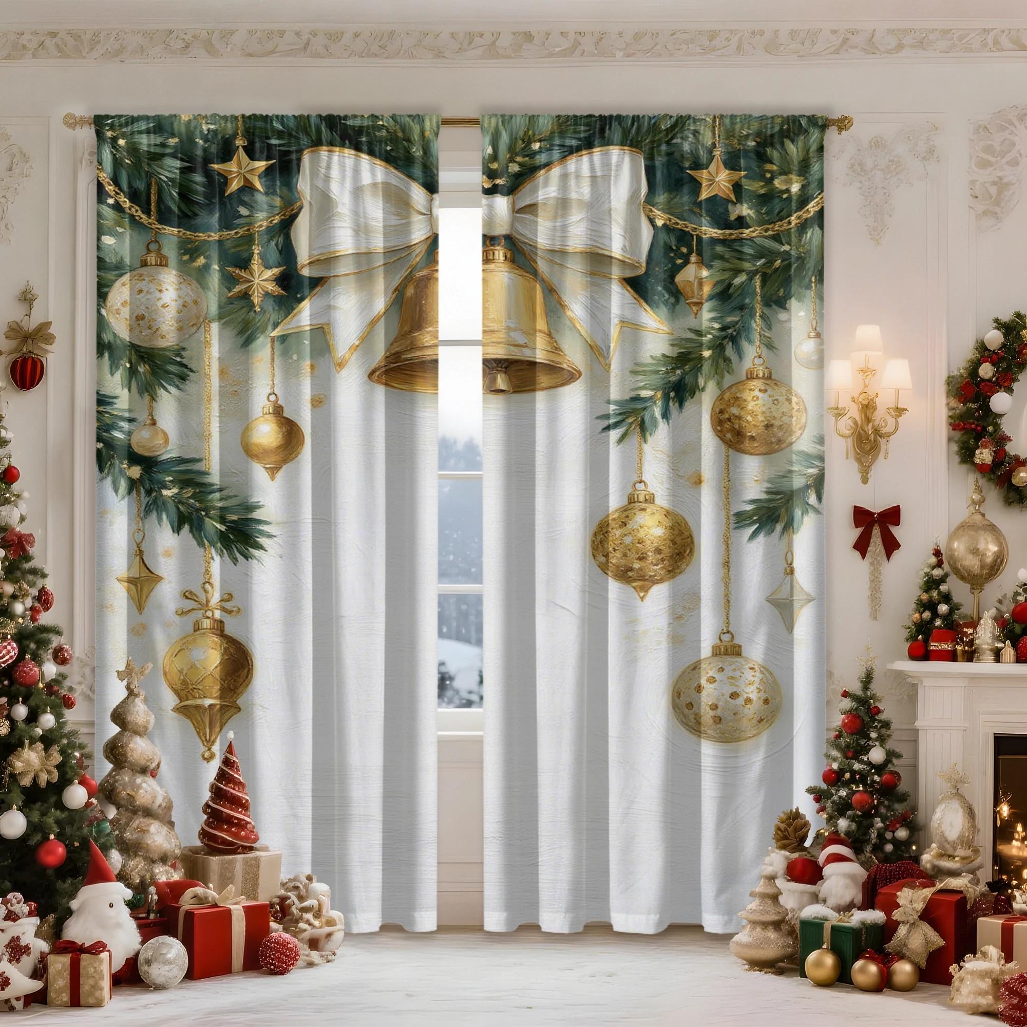 2pcs Luxury Golden Christmas Ornament & Bow Pattern Curtains, Designed for Light Blocking, Premium Material, Suitable for Ch 24x59in(60x150CM)x2&Rod Pocket
2pcs Luxury Golden Christmas Ornament & Bow Pattern Curtains, Designed for Light Blocking, Premium Material, Suitable for Ch 24x59in(60x150CM)x2&Rod Pocket