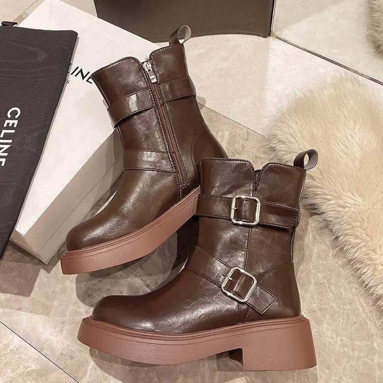 Fashion Retro British Windpipe Boots Women 2024 Winter New All-matching Slim Ankle Boots Plus Cashmere Cotton Boots 35
Fashion Retro British Windpipe Boots Women 2024 Winter New All-matching Slim Ankle Boots Plus Cashmere Cotton Boots 35
