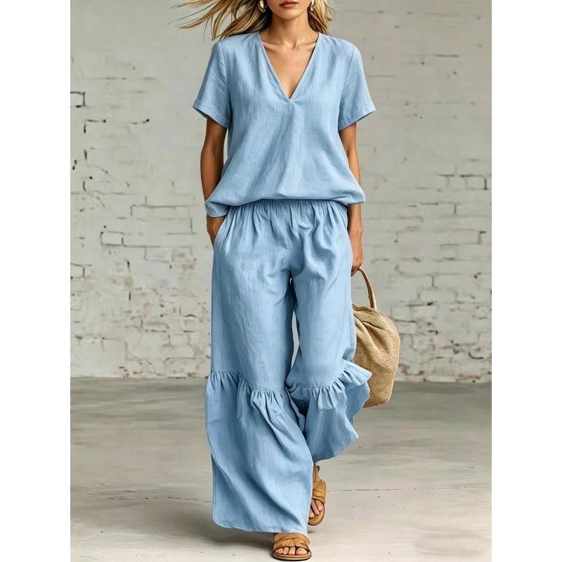 TIFICY Women s Fashion Casual Summer Spring Solid Color Print Short Sleeve V-Neck Trousers Pants Suits S небесно-голубой
TIFICY Women s Fashion Casual Summer Spring Solid Color Print Short Sleeve V-Neck Trousers Pants Suits S небесно-голубой