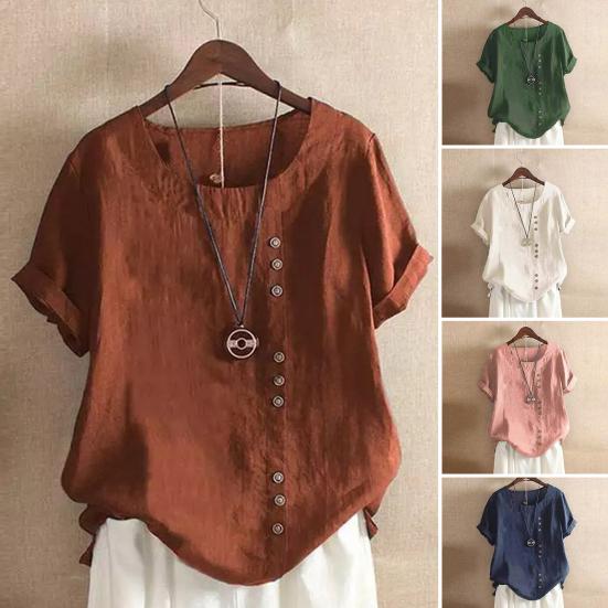 Women Summer T-shirt Round Neck Short Sleeve Buttons Decor Tee Shirt Solid Color Loose Fit Pullover Tops Daily Wear M темно-синього кольору
Women Summer T-shirt Round Neck Short Sleeve Buttons Decor Tee Shirt Solid Color Loose Fit Pullover Tops Daily Wear M темно-синього кольору