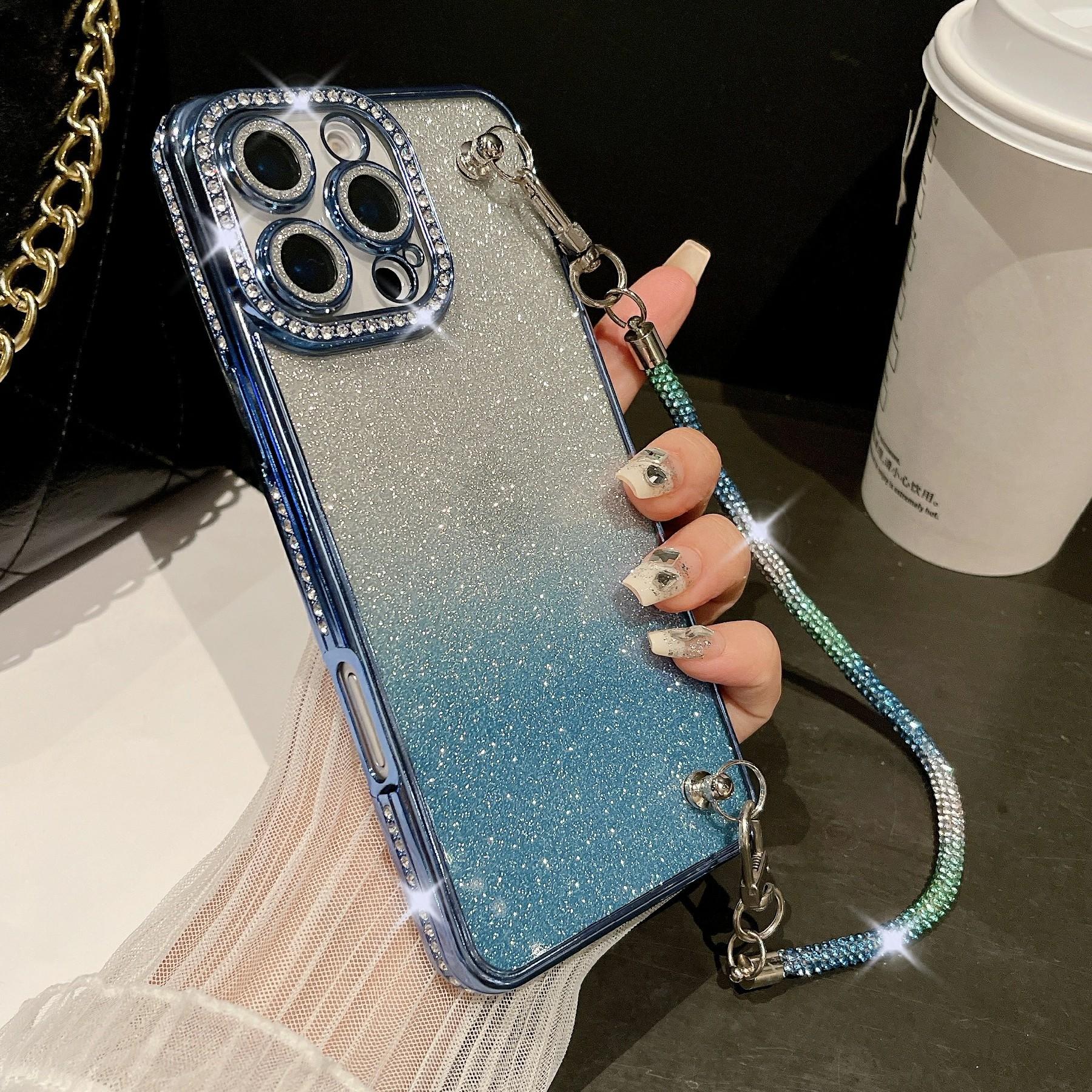 For iPhone 16 Pro Max Case Electroplated Edge Rhinestone Glitter Decor Phone Cover with Lens Film,Strap Blue
For iPhone 16 Pro Max Case Electroplated Edge Rhinestone Glitter Decor Phone Cover with Lens Film,Strap Blue