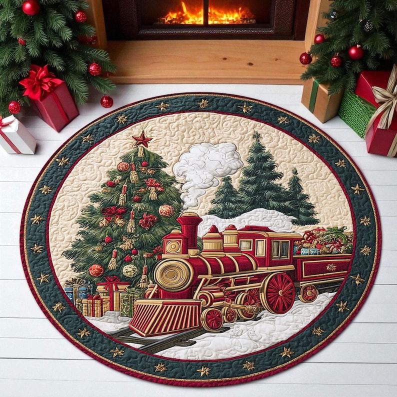 Vintage Christmas Train Round Rug, Locomotive with Tree Gifts Pattern, Holiday Floor Mat for Xmas Home Decor, Festive Carpet Diameter 60cm
Vintage Christmas Train Round Rug, Locomotive with Tree Gifts Pattern, Holiday Floor Mat for Xmas Home Decor, Festive Carpet Diameter 60cm