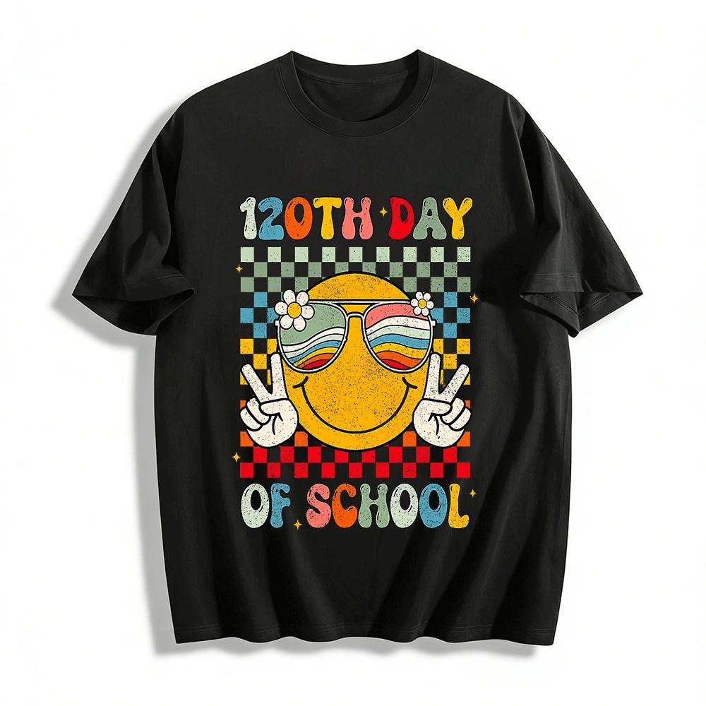 Groovy 120th Day of School Smile Face Graphic Tee for Students Pure cotton T-shirt XXS
Groovy 120th Day of School Smile Face Graphic Tee for Students Pure cotton T-shirt XXS