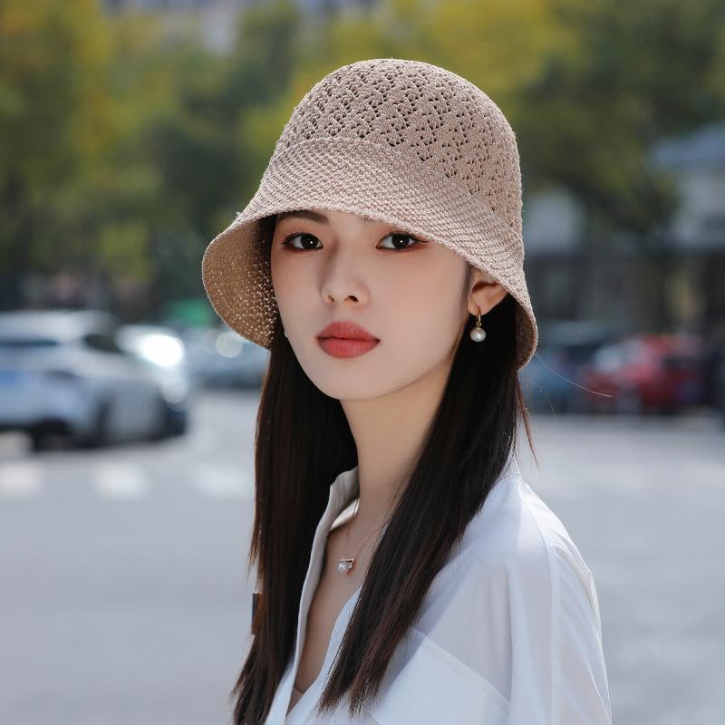 Нишевая вязаная ажурная дышащая шляпа-панама летняя шляпа женская солнцезащитная шляпа с козырьком, подчеркивающая лицо, маленькая шляпа-ведро, тренд One Size