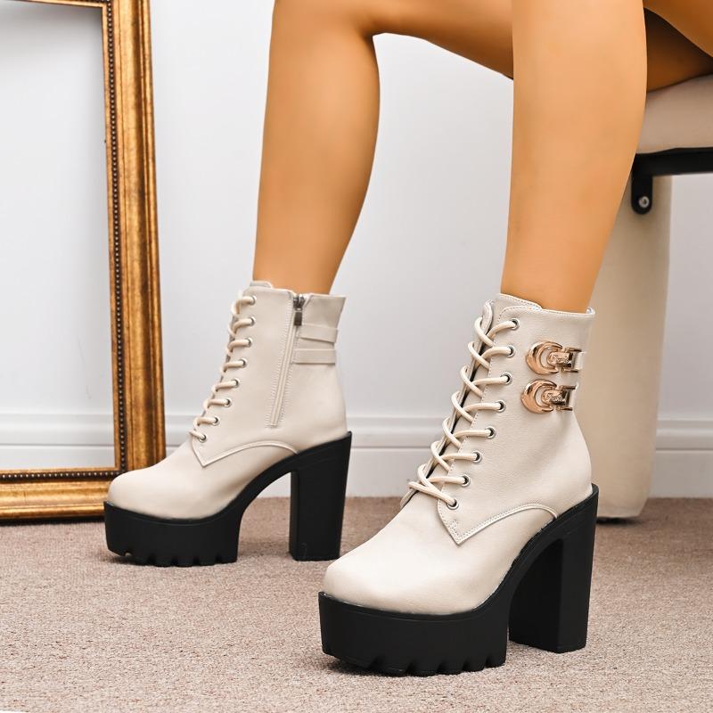 Super High top Heel Booties Fashion Round Toe Lace up Front Metal Buckle Platform Non Slip on Block Heels 35
Super High top Heel Booties Fashion Round Toe Lace up Front Metal Buckle Platform Non Slip on Block Heels 35