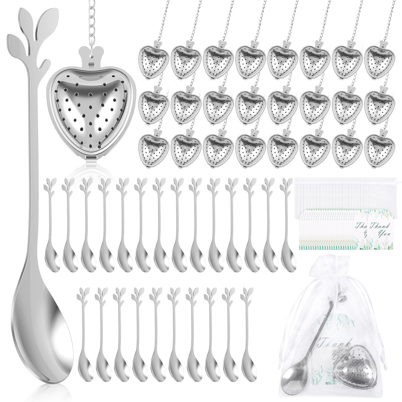 25 Set Tea Strainer and Teaspoon Stainless Steel Heart Shape Infuser Ball & Spoon Bridal Shower Tea Party Favor with Storage Bag
25 Set Tea Strainer and Teaspoon Stainless Steel Heart Shape Infuser Ball & Spoon Bridal Shower Tea Party Favor with Storage Bag