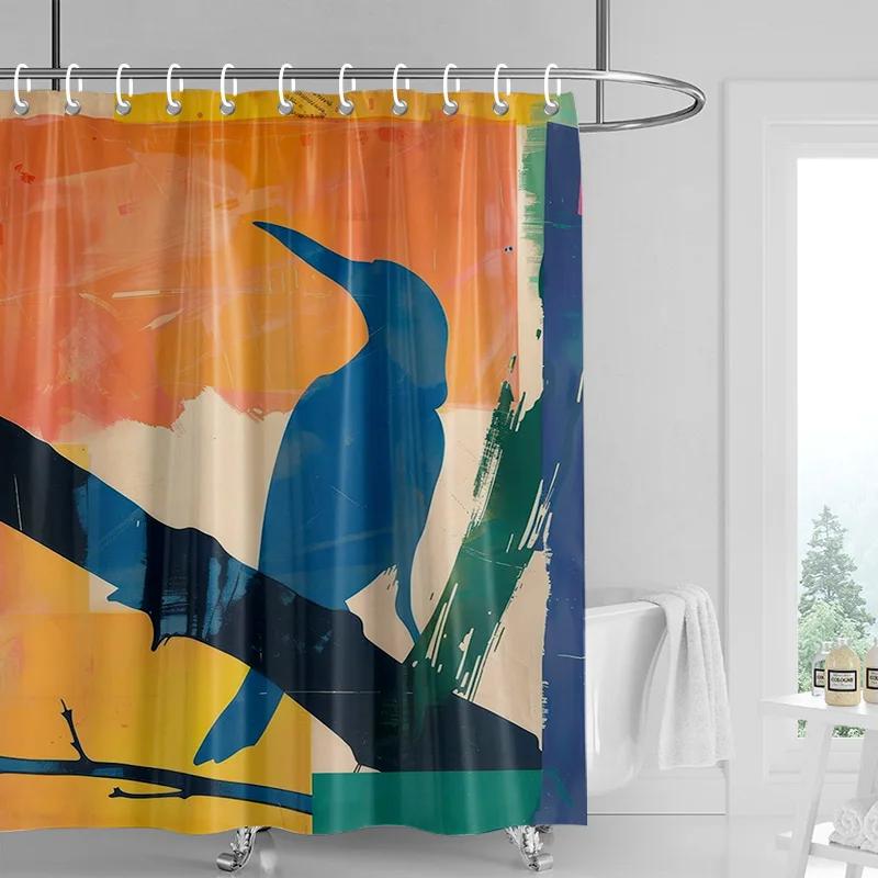 Ocean and abstract art shower curtain-gray dolphin silhouette and colorful brush strokes, waterproof modern bathroom decoration W90xH180cm
Ocean and abstract art shower curtain-gray dolphin silhouette and colorful brush strokes, waterproof modern bathroom decoration W90xH180cm