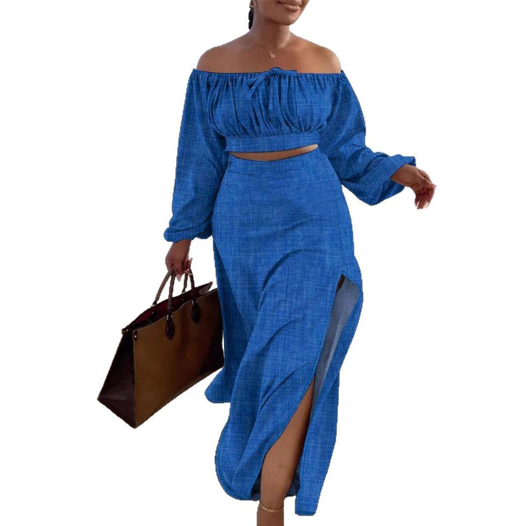 TM9067 European & American Off-the-Shoulder Slit Vacation Long Dress Two-Piece Set: Spring/Autumn Casual Style L синий
TM9067 European & American Off-the-Shoulder Slit Vacation Long Dress Two-Piece Set: Spring/Autumn Casual Style L синий