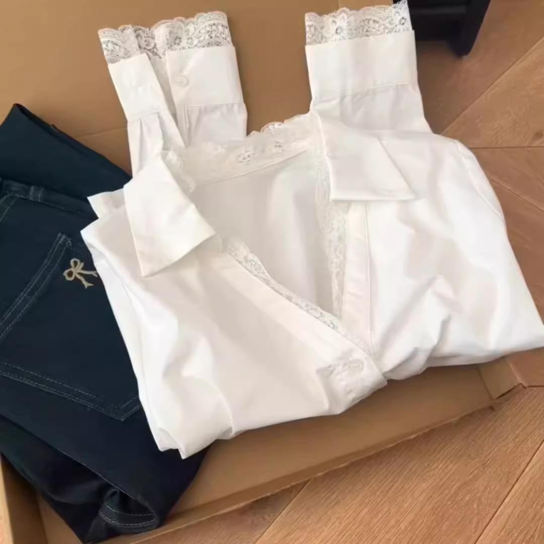 Women s Two-Piece Long Sleeve Lace Patchwork Polo Collar Blouse - White Mid-Length Sun Protection Top Large
Women s Two-Piece Long Sleeve Lace Patchwork Polo Collar Blouse - White Mid-Length Sun Protection Top Large