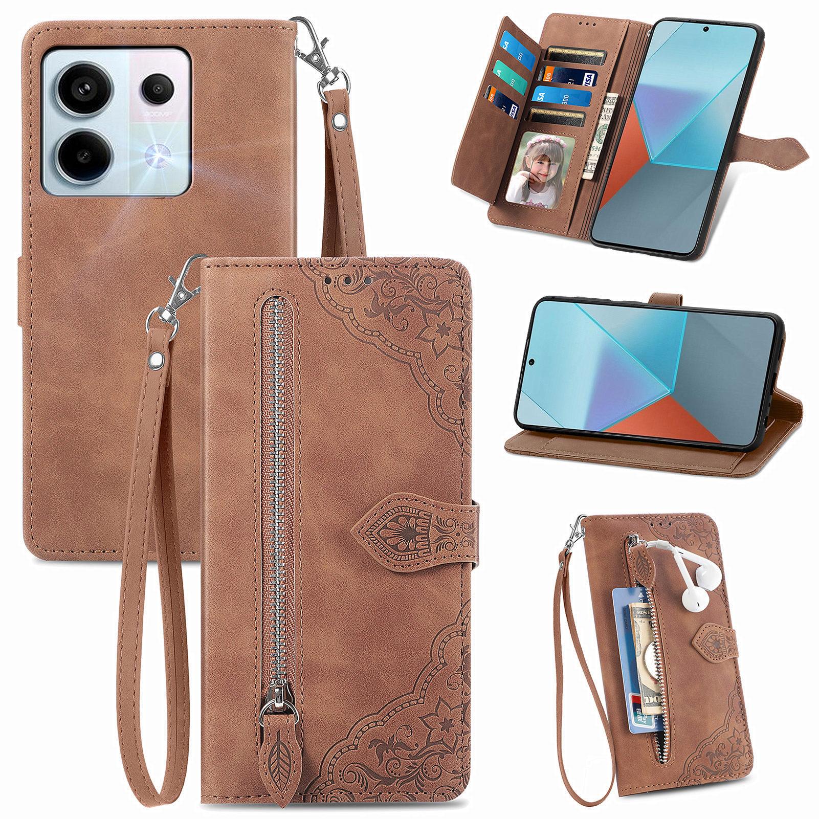 For Xiaomi Redmi Note 13 Pro 5G/Poco X6 5G Zipper Wallet Case with Strap Flower Imprint PU Leather Phone Cover Brown
For Xiaomi Redmi Note 13 Pro 5G/Poco X6 5G Zipper Wallet Case with Strap Flower Imprint PU Leather Phone Cover Brown
