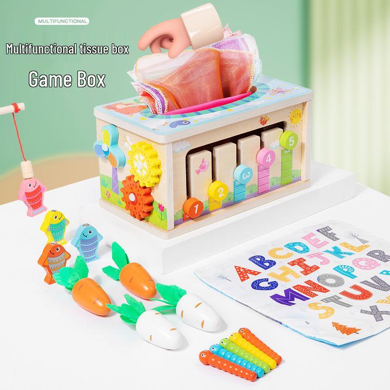 Wooden Multifunctional Baby Puzzle Box with Fishing, Radish Pulling, and Tissue Holder for Early Education
Wooden Multifunctional Baby Puzzle Box with Fishing, Radish Pulling, and Tissue Holder for Early Education