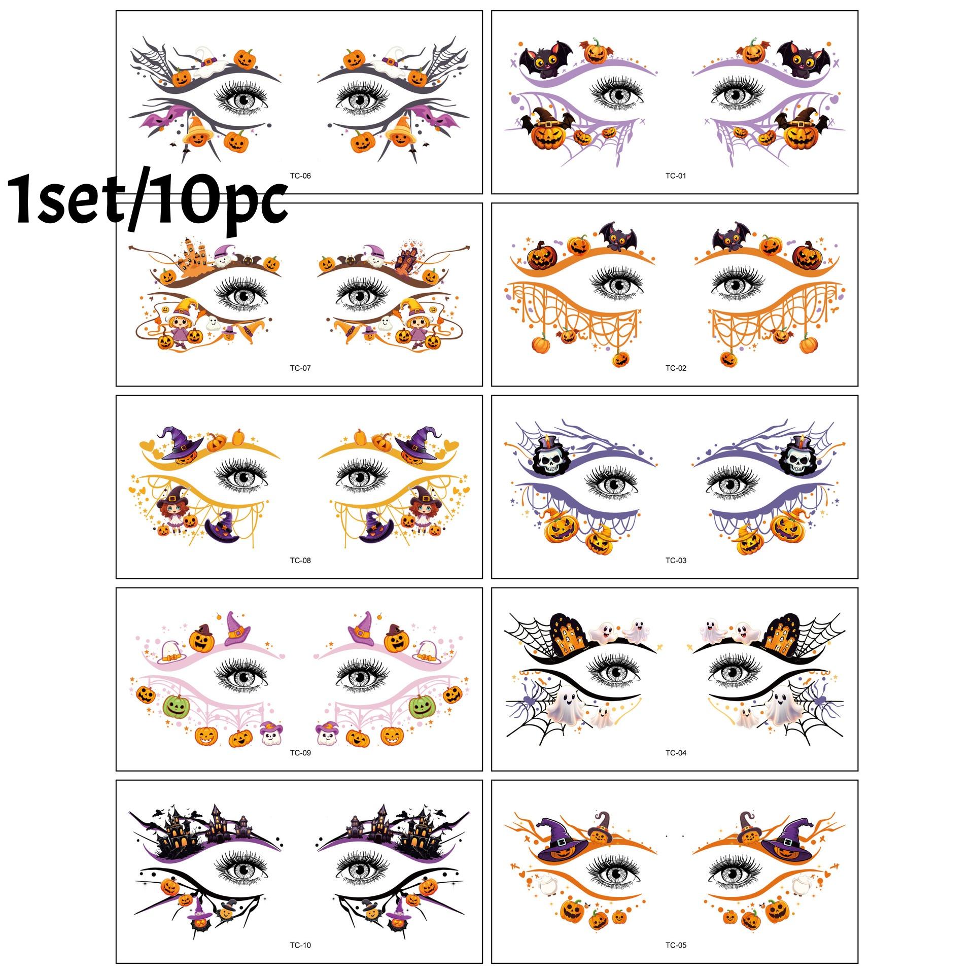 10pcs/set Halloween Eye Tattoo Stickers Colorful Pumpkin Ghost Spider Pattern Fake Tattoo for Halloween Party Face Makeup
10pcs/set Halloween Eye Tattoo Stickers Colorful Pumpkin Ghost Spider Pattern Fake Tattoo for Halloween Party Face Makeup