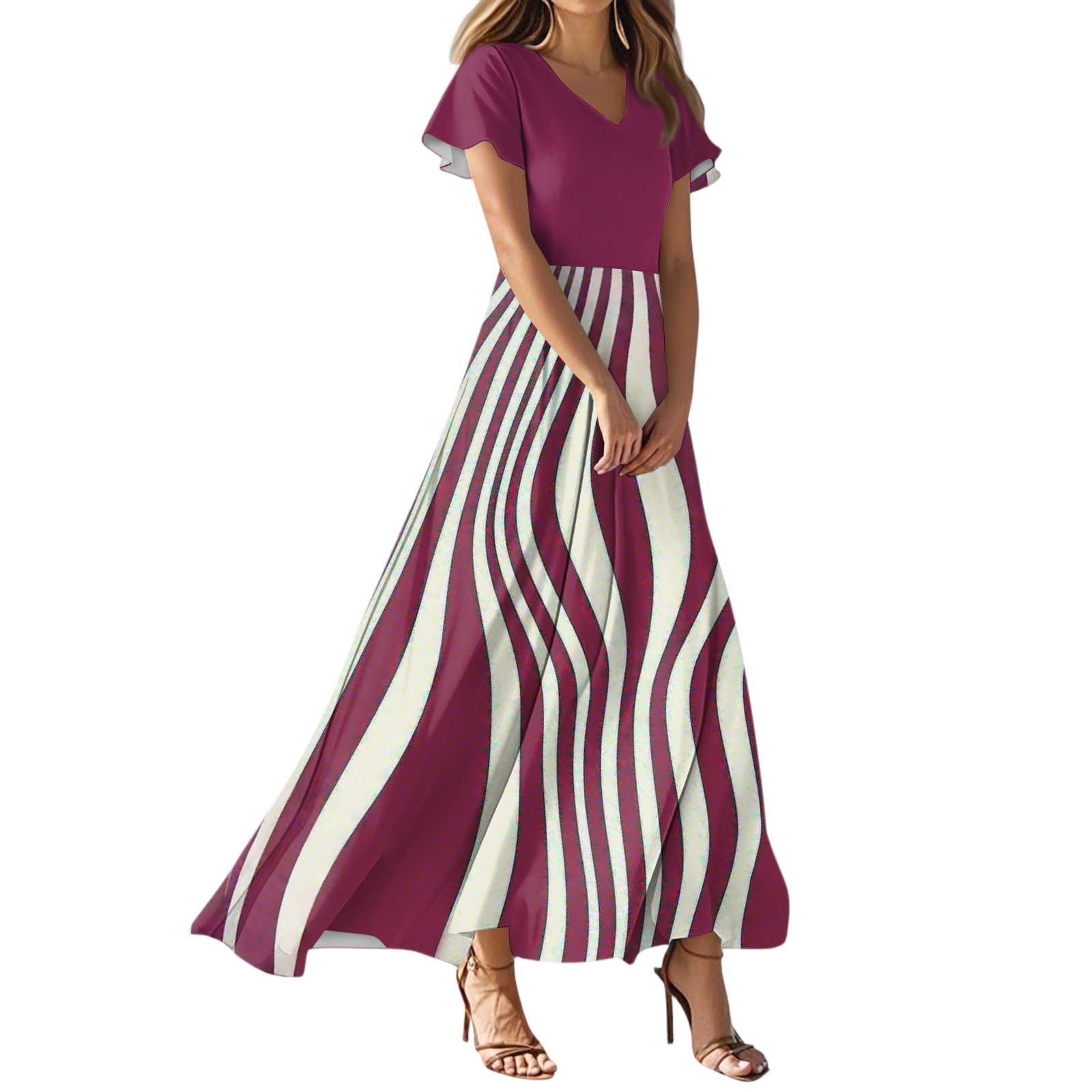 Женское летнее повседневное модное полосатое принтованное платье с V-образным вырезом и коротким рукавом XS винный
Женское летнее повседневное модное полосатое принтованное платье с V-образным вырезом и коротким рукавом XS винный