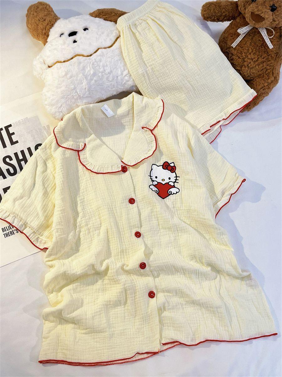 Yellow cute Kitty cat girl pajamas summer lace short-sleeved shorts ins style suit can be worn outside loungewear S
Yellow cute Kitty cat girl pajamas summer lace short-sleeved shorts ins style suit can be worn outside loungewear S