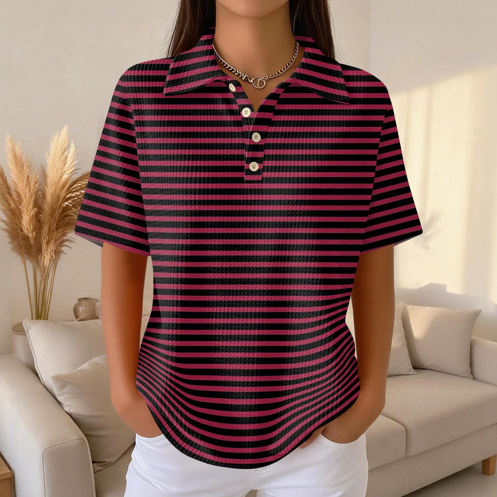 Women s Casual Short Sleeve Polo Shirt Waffle Texture Button Down Collar Top with Horizontal Stripes Pattern Suitable for Daily Wear M червоний
Women s Casual Short Sleeve Polo Shirt Waffle Texture Button Down Collar Top with Horizontal Stripes Pattern Suitable for Daily Wear M червоний