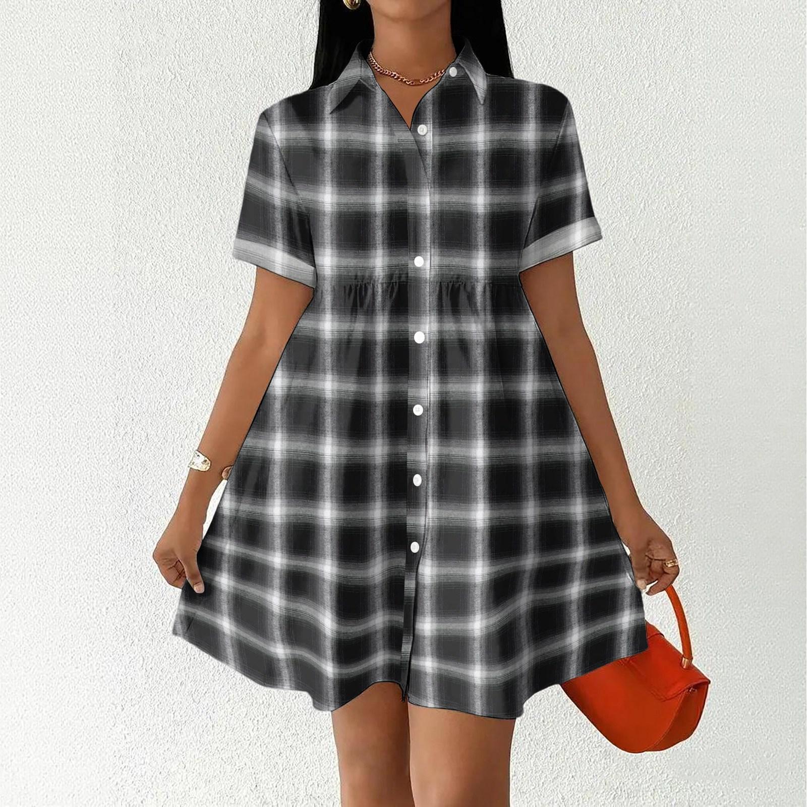 Women’s Casual Loose Fit Shirt Dress Button Front Stand Collar Plaid Pattern Short Sleeve Relaxed Tunic Dress for Daily Wear M чёрный
Women’s Casual Loose Fit Shirt Dress Button Front Stand Collar Plaid Pattern Short Sleeve Relaxed Tunic Dress for Daily Wear M чёрный