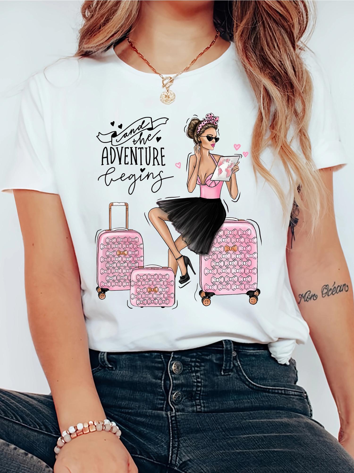 WomenS TravelThemed Casual Crew Neck TShirt Soft Elastic Short Sleeve Top with Stylish Luggage Girl Graphic S
WomenS TravelThemed Casual Crew Neck TShirt Soft Elastic Short Sleeve Top with Stylish Luggage Girl Graphic S