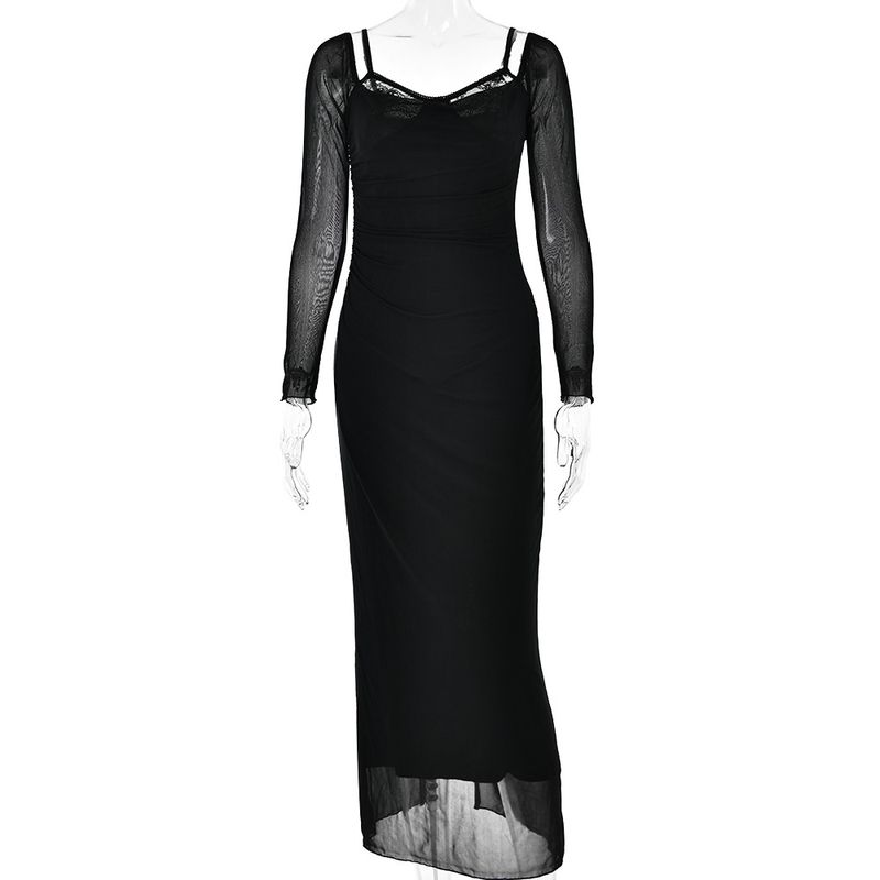 Fashion Style Ins New Arrival Fashion Braces Long Sleeve Mesh Long Dress Sexy Open Back Tight Split Dress Female Black S
Fashion Style Ins New Arrival Fashion Braces Long Sleeve Mesh Long Dress Sexy Open Back Tight Split Dress Female Black S