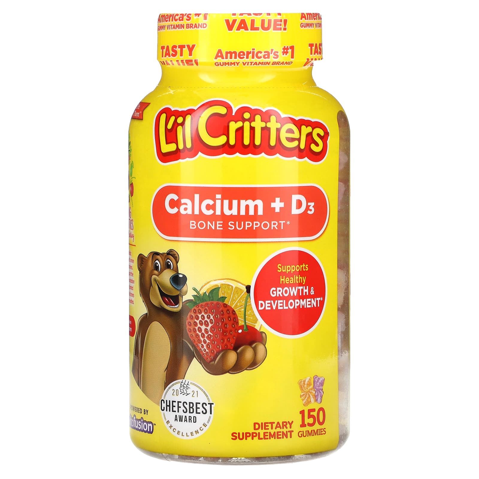 L il Critters, Calcium + D3, Bone Health Support, Black Cherry, Orange & Strawberry Flavor, 150 Gummies
L il Critters, Calcium + D3, Bone Health Support, Black Cherry, Orange & Strawberry Flavor, 150 Gummies