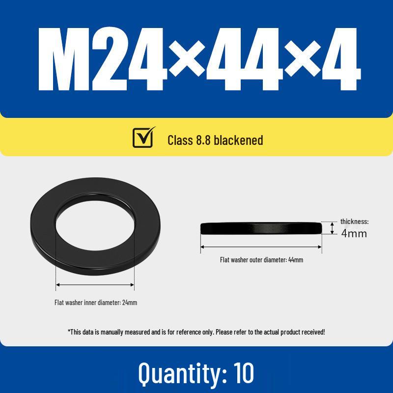 Black Grade 8.8 Flat Metal Washer, Thickened Round Screw Press Plate, Sizes M5-M64
Black Grade 8.8 Flat Metal Washer, Thickened Round Screw Press Plate, Sizes M5-M64