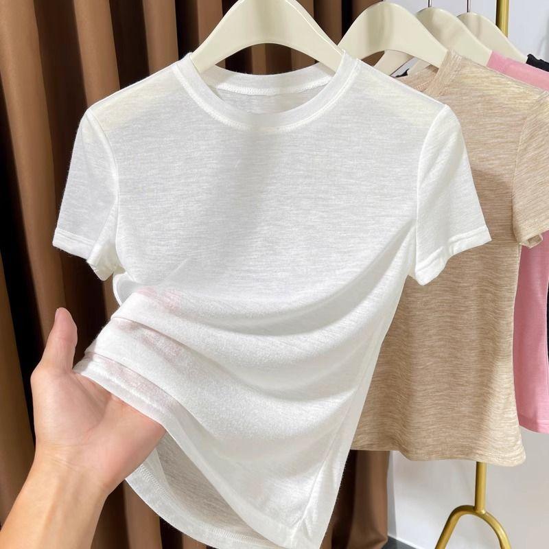 Thin & Pink T-Shirt Women s Summer 2025 New Arrival Small round Neck Inner Ice Silk Knitting Mask Short Sleeve Slightly Transparent Tops White S
Thin & Pink T-Shirt Women s Summer 2025 New Arrival Small round Neck Inner Ice Silk Knitting Mask Short Sleeve Slightly Transparent Tops White S