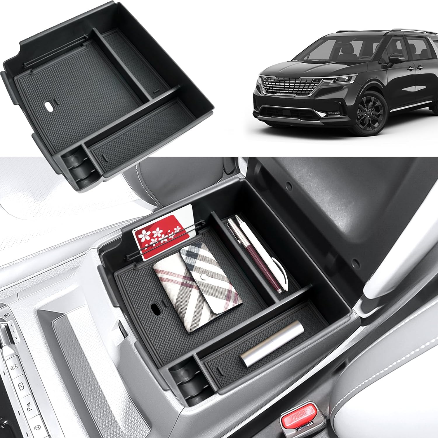 2022-2025 2026 Carnival Center Console Organizer for Kia Carnival (LX/LXS/EX/SX/SX Prestige), Durable ABS Plastic&Anti-Slip Rubber Console Tray Black Mats
2022-2025 2026 Carnival Center Console Organizer for Kia Carnival (LX/LXS/EX/SX/SX Prestige), Durable ABS Plastic&Anti-Slip Rubber Console Tray Black Mats