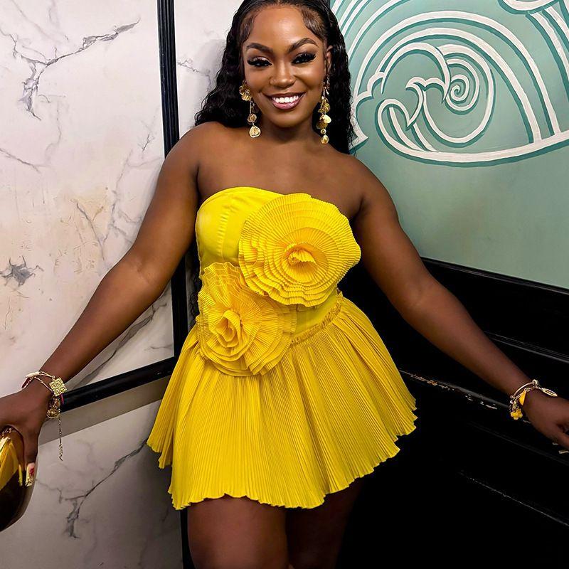 Fall European and American Women s Clothing New Arrival Sweet Fresh Big Corsage Decorative Tube Top High Waist A- line Dress Skirt Yellow S
Fall European and American Women s Clothing New Arrival Sweet Fresh Big Corsage Decorative Tube Top High Waist A- line Dress Skirt Yellow S