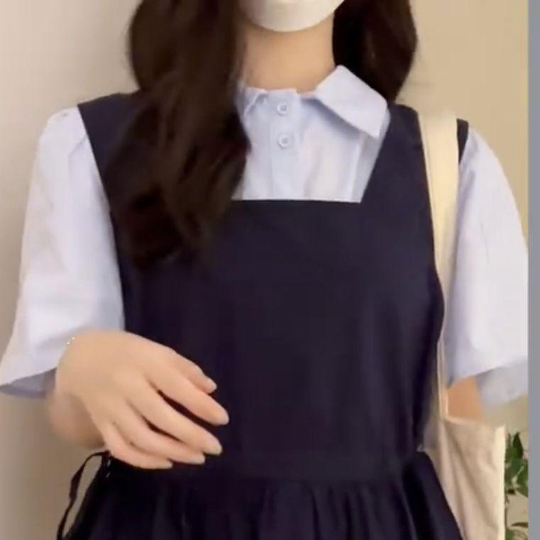 Japanese Sweet College Style Blue Waist-Cinched Strap Dress & Short-Sleeved Shirt Set for Girls S for 75-90 lbs
Japanese Sweet College Style Blue Waist-Cinched Strap Dress & Short-Sleeved Shirt Set for Girls S for 75-90 lbs
