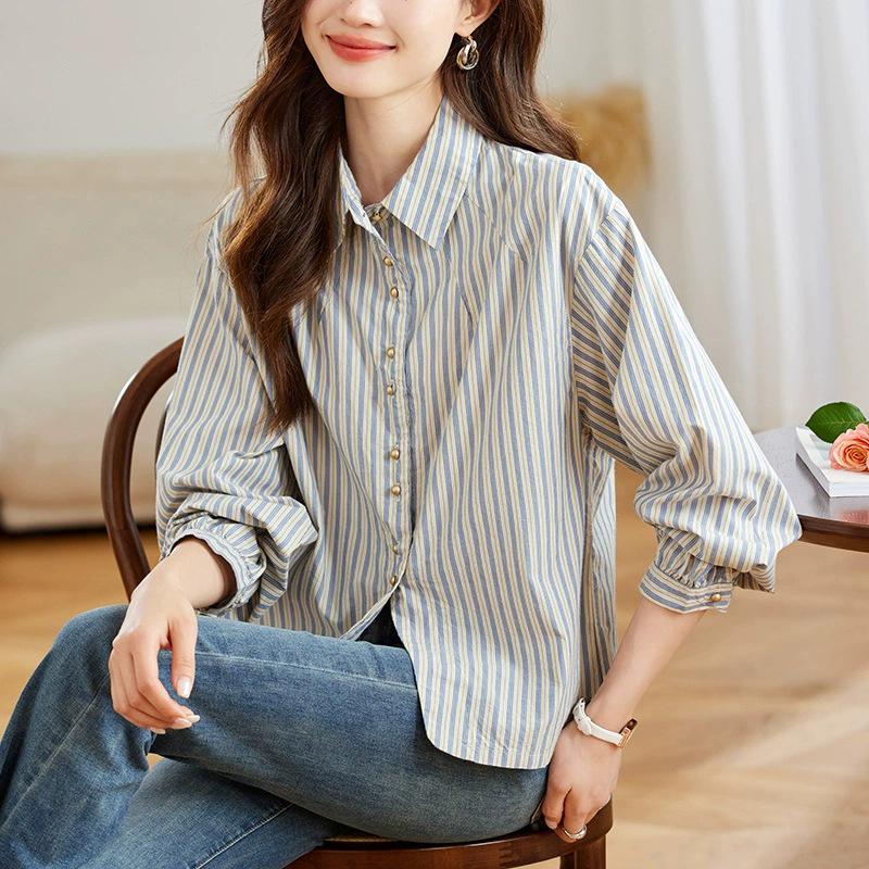 Women s Long Sleeve Striped Shirt - 2025 Spring/Autumn, Pearl Button, Casual Loose Cotton, Korean Style M
Women s Long Sleeve Striped Shirt - 2025 Spring/Autumn, Pearl Button, Casual Loose Cotton, Korean Style M