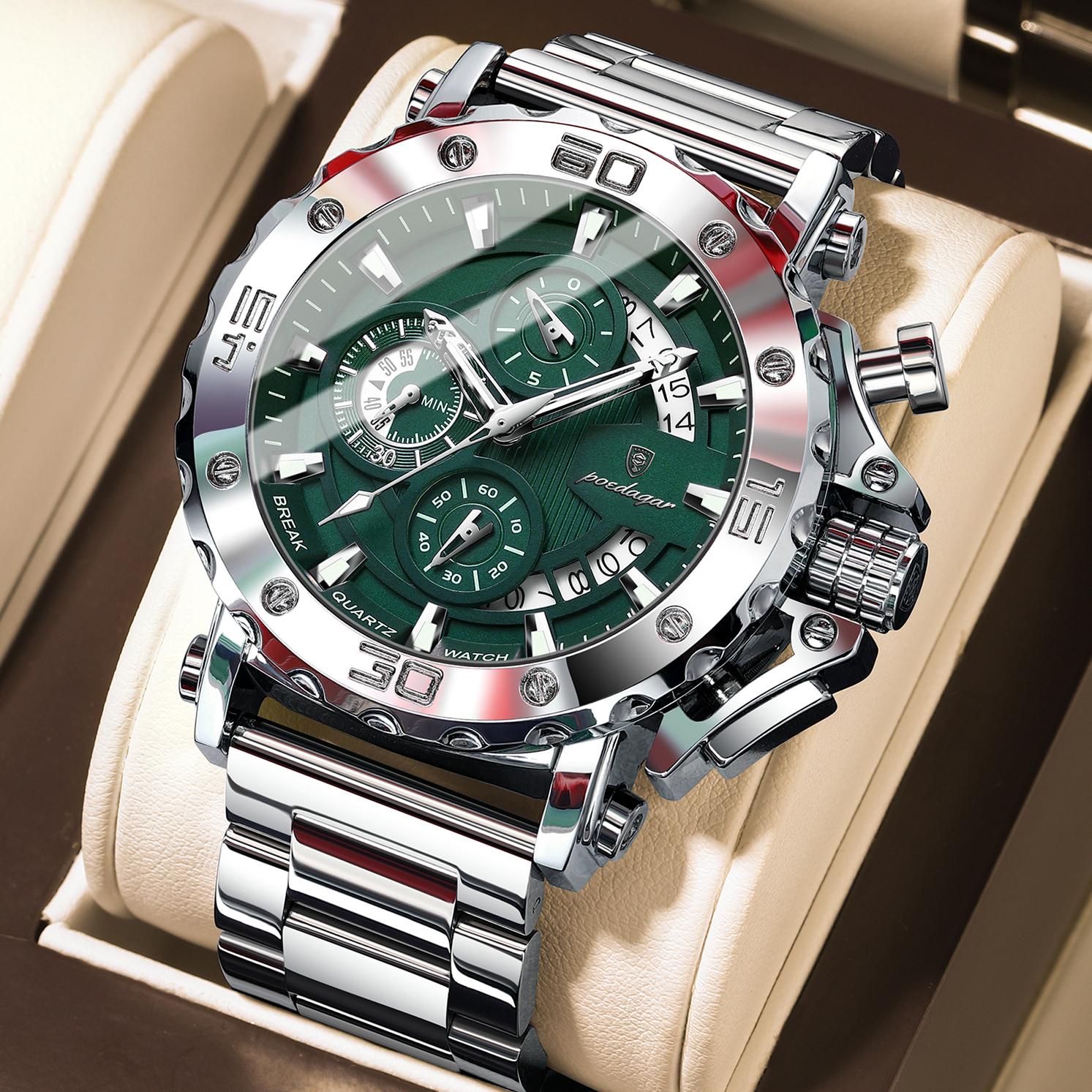 POEDAGAR Luxury Watch for Men Calendar Luminous Waterproof Clock Chronograph Stainless Steel Quartz Watches Reloj срібний/зелений
POEDAGAR Luxury Watch for Men Calendar Luminous Waterproof Clock Chronograph Stainless Steel Quartz Watches Reloj срібний/зелений