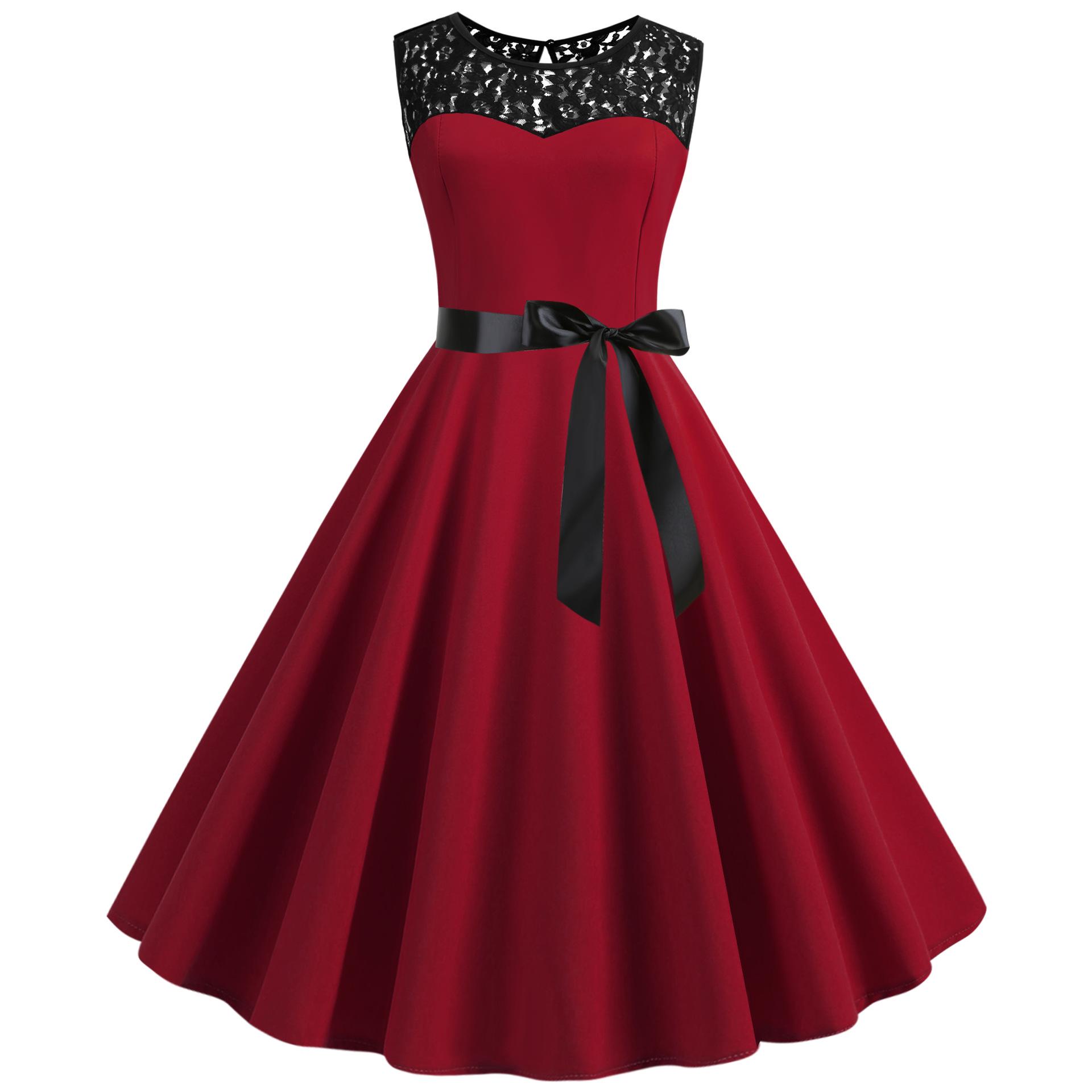 Retro Sleeveless Lace Stitching Swing Dress - New Arrival 2XL червоний
Retro Sleeveless Lace Stitching Swing Dress - New Arrival 2XL червоний
