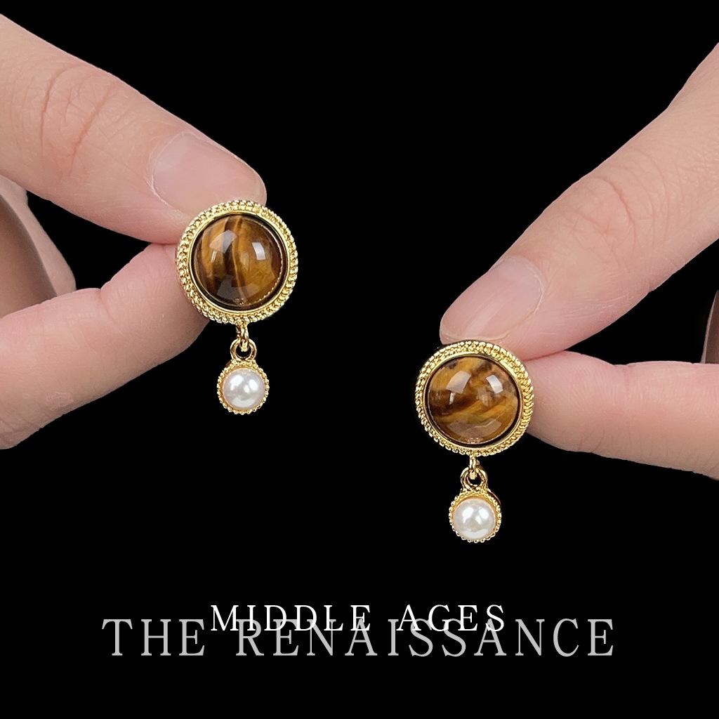 Natural tiger s eye stone pearl earrings, retro Maillard temperament earrings for women
Natural tiger s eye stone pearl earrings, retro Maillard temperament earrings for women