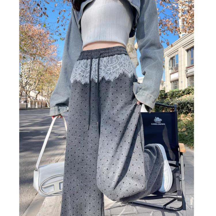 Lace Patchwork Polka Dot Wide-Leg Women s Pants, 2025 Spring Collection - Elastic Waist, Loose Fit, Floor-Length L
Lace Patchwork Polka Dot Wide-Leg Women s Pants, 2025 Spring Collection - Elastic Waist, Loose Fit, Floor-Length L